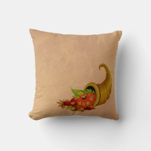 Cornucopia Thanksgiving Beige Leather Look Coussin