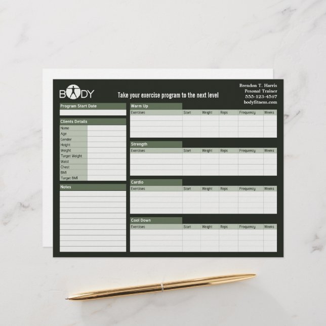 Corps Madness Personal Trainer Worksheet (Devant/Arrière en situation)