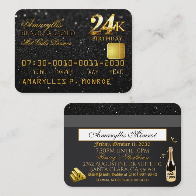 Correspondance 24K Black|Gold Carte de crédit Anniversaire Invita (Devant / Derrière)