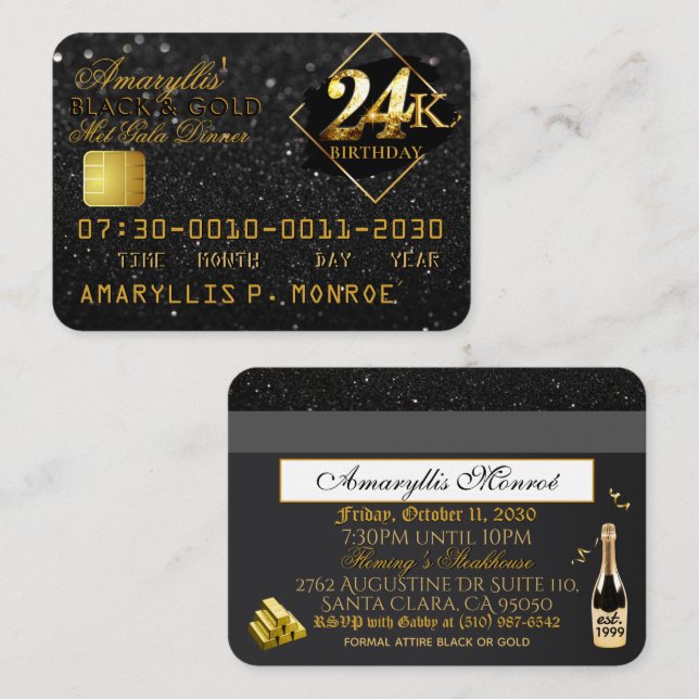 Correspondance 24K Black|Gold Carte de crédit Anniversaire Invita (Devant / Derrière)