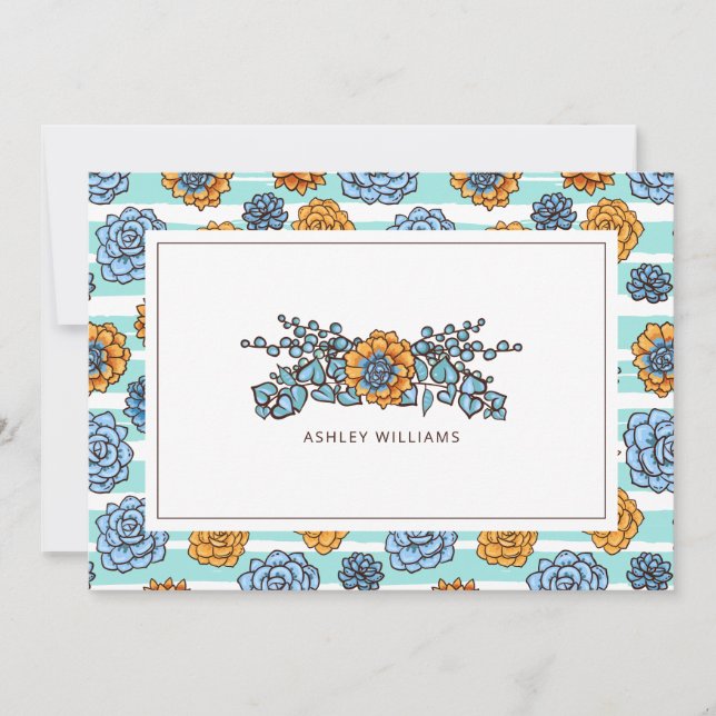 Correspondance Ajouter votre carte de nom | Aquarelle Succulente (Devant)