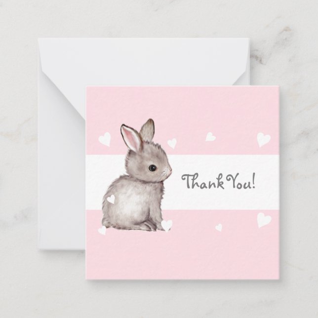 Correspondance Baby shower Bunny rose Merci Carte de note (Devant)