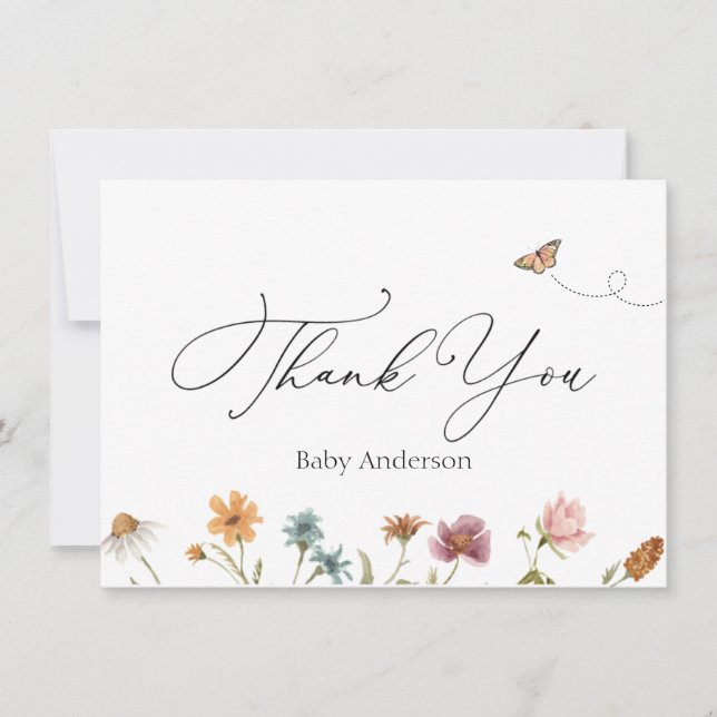 Correspondance Baby shower fleur sauvage Carte de note Merci (Devant)