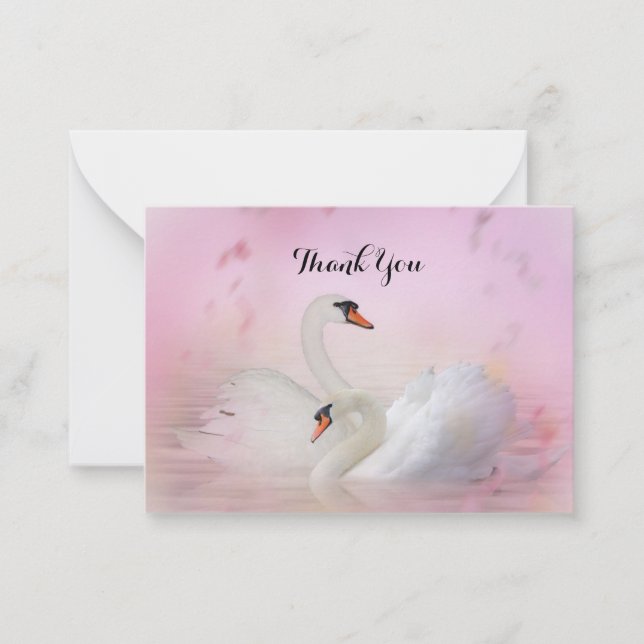 Correspondance Beau Cygne Sur Carte de remerciements Rose (Devant)