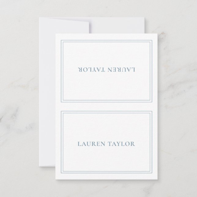 Correspondance Blanc avec Dusty Blue Modern Table Carte de lieu (Devant)
