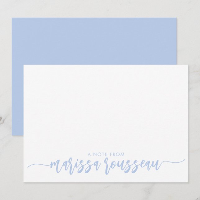 Correspondance Blue Modern Script Name Carte de note personnalisé (Devant / Derrière)