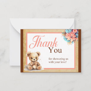 Correspondance Boho Pink Bear Baby shower Merci Carte de note