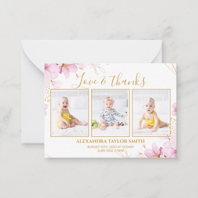 Correspondance Budget Fleurs roses Photo Carte de remerciements b (Devant)