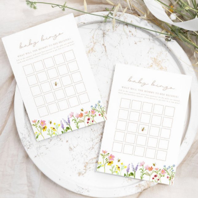 Correspondance Bumblebee Fleur sauvage Baby Bingo Douche Carte de (Customize this design to fit your baby shower needs! Change the colors, text & more!)