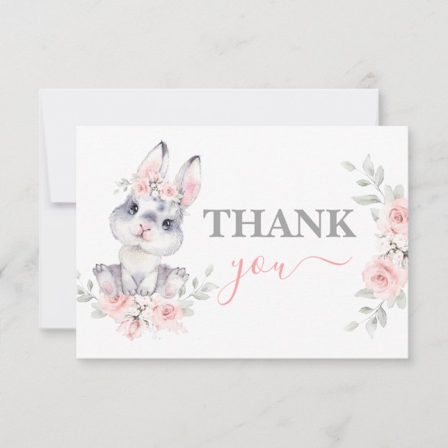 Correspondance Bunny Baby shower rose merci Carte de notes (Devant)