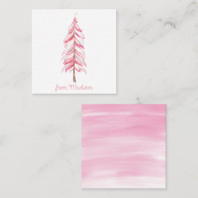Correspondance Carte cadeau Arbre de Noël Aquarelle rose (Devant / Derrière)