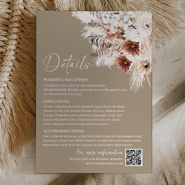 Correspondance Carte d'accompagnement de mariage en beige boho av (Boho Beige Pampas Grass Wedding Enclosure Card)