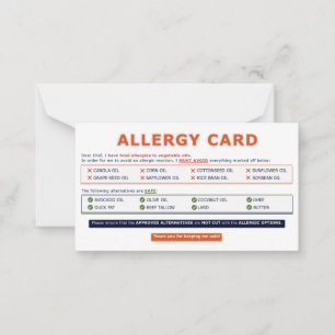 Correspondance Carte d'allergie à l'huile de graines 