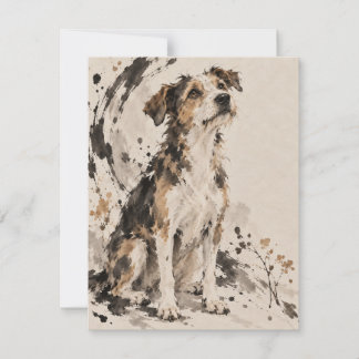 Correspondance Carte d'art au lavis d'encre de chien de sauvetage