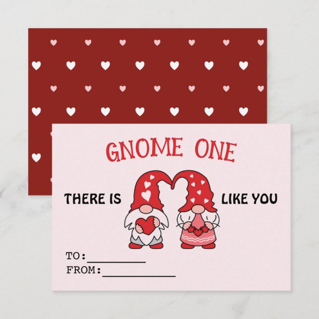 Correspondance Carte de classe Gnome Cute de Valentine Coeurs rou (Devant / Derrière)