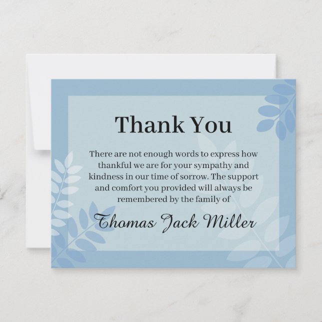 Correspondance Carte de condoléances bleue à feuilles à plat (Devant)