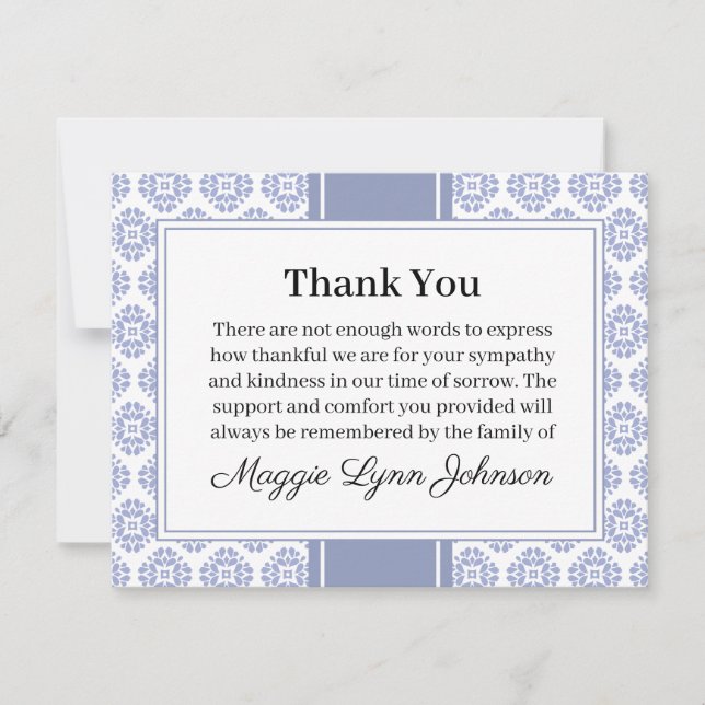 Correspondance Carte de condoléances bleue à plat (Devant)