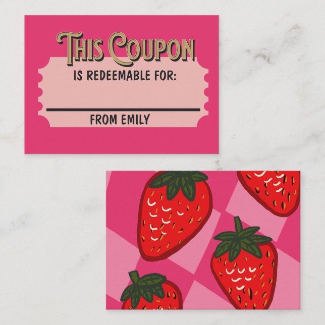 Correspondance Carte de coupon de fraise à carreaux rose personna (Devant / Derrière)