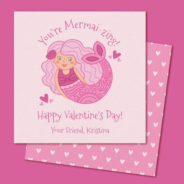 Correspondance Carte de crédit pour enfants rose mignonne Mermaid (A cute mermaid mini valentine. Personalize it for your girls classroom valentine exchange)