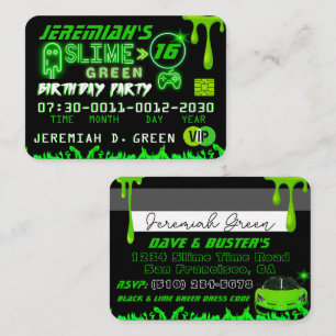 Correspondance Carte de crédit Slime Green VIP Birthday Invitatio
