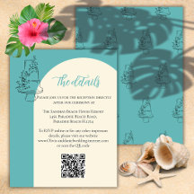 Carte de détails de mariage minimaliste plage avec