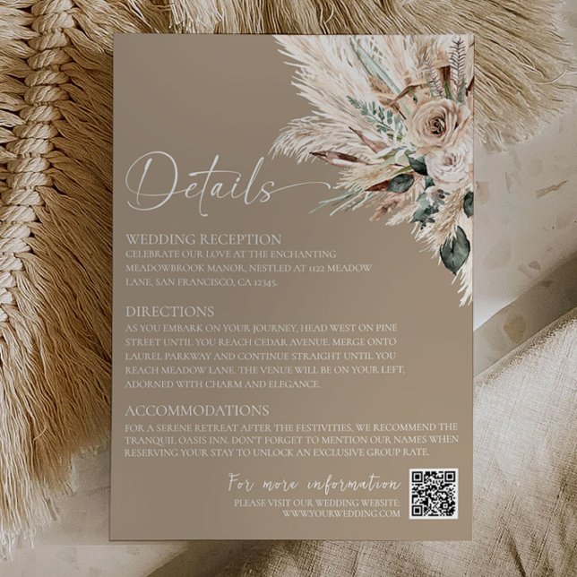 Correspondance Carte de détails de mariage rustique tan bohème (Rustic Tan Boho Wedding Details Card Template | Terracotta Fall Enclosure Card Printable )