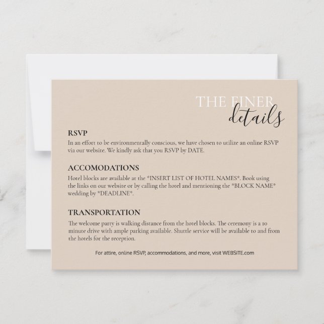 Correspondance Carte de détails mariage | RSVP, Hôtel, Transports (Devant)