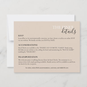 Correspondance Carte de détails mariage RSVP, Hôtel, Transports