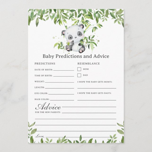 Correspondance Carte de jeu de prédictions pour bébé Panda Bear G (Devant)