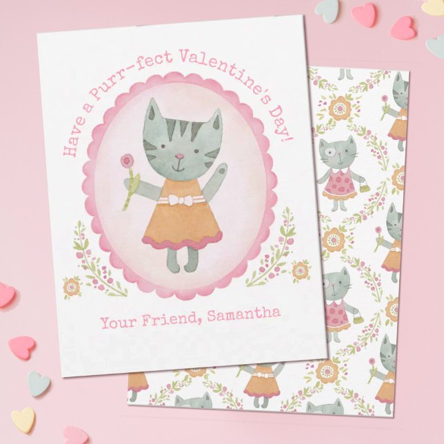Correspondance Carte de jour pour les valentines de chats mignons (A cute pink kitty cat Valentines day card. Personalize it for a Valentine's Day school gift exchange)