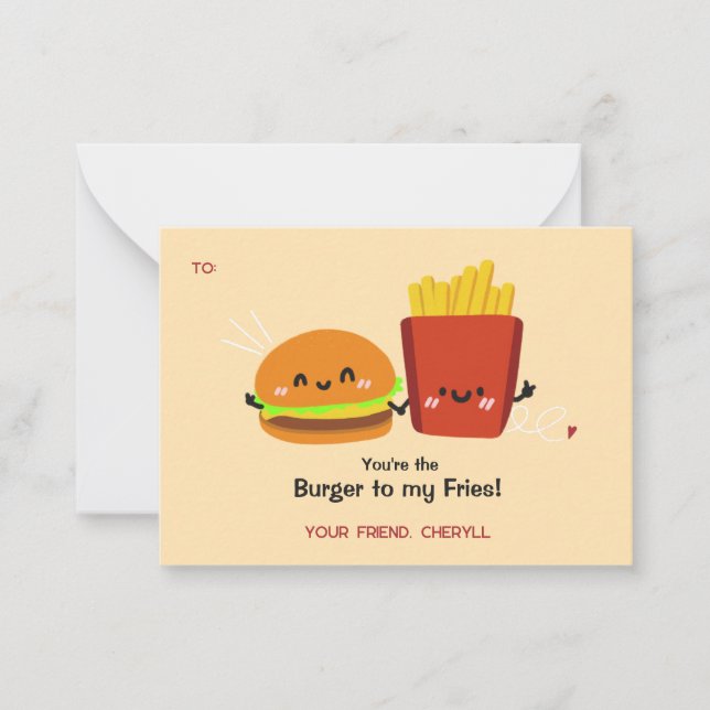 Correspondance Carte de la Saint-Valentin drôle de burger et frit (Devant)