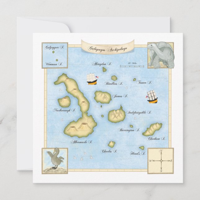 Correspondance Carte de l'archipel des Galapagos avec navires (Devant)