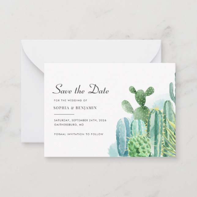 Correspondance Carte de mariage à l'aquarelle de cactus botanique (Devant)