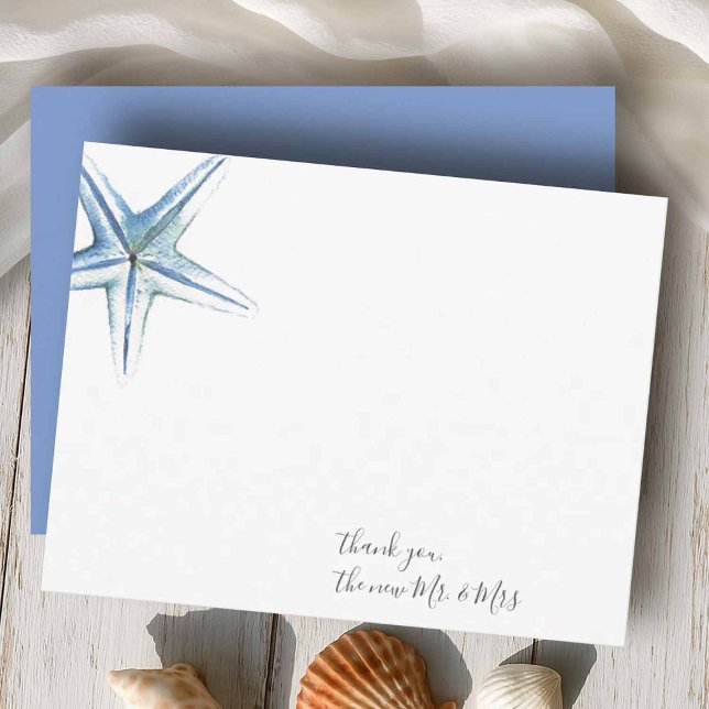 Correspondance Carte de Merci de  d'Aquarelle (Beach wedding thank you cards designed with hand painted watercolor starfish by Victoria Grigaliunas)