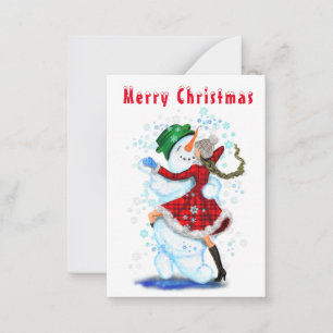 Correspondance Carte de Noël Bonhomme de Neige et Fille Danse - A