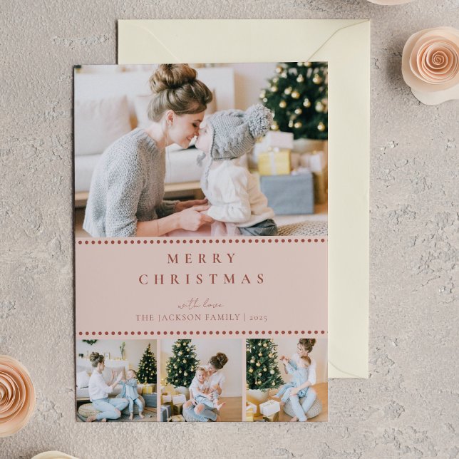 Correspondance Carte de Noël moderne blush multi-photos (Créateur téléchargé)