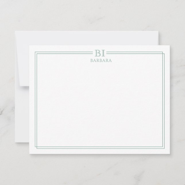 Correspondance Carte de note à monogramme floral et vert (Devant)