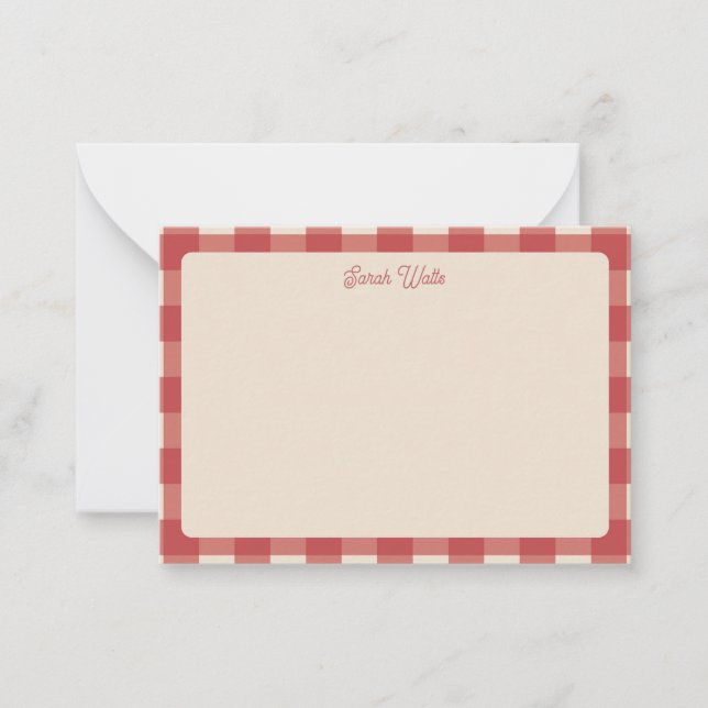 Correspondance Carte de note à motif gingham rouge (Devant)