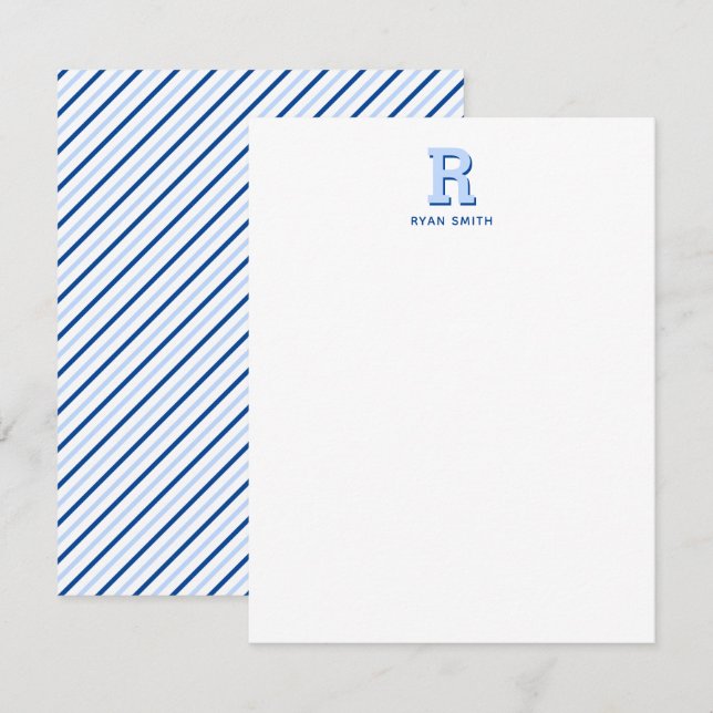 Correspondance Carte de note à rayures et monogramme Prépa (Devant / Derrière)