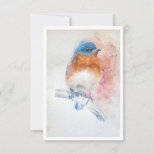 Correspondance Carte de note aquarelle Oiseau bleu (Devant)