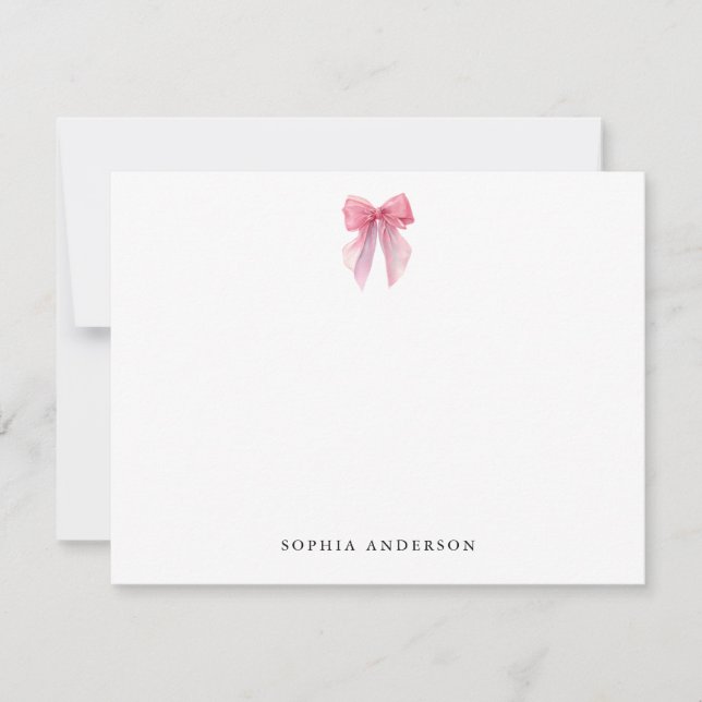 Correspondance Carte de note avec nœud rose personnalisé (Devant)