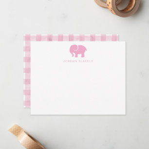 Correspondance Carte de note bébé, éléphant gingham rose clair pl