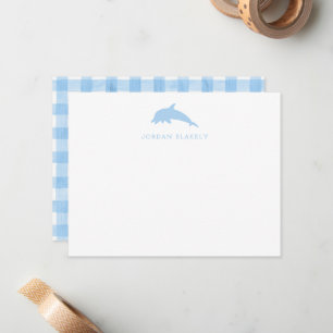 Correspondance Carte de note bébé, gingham dauphin bleu clair pla