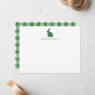 Correspondance Carte de note bébé, gingham lapin vert plat