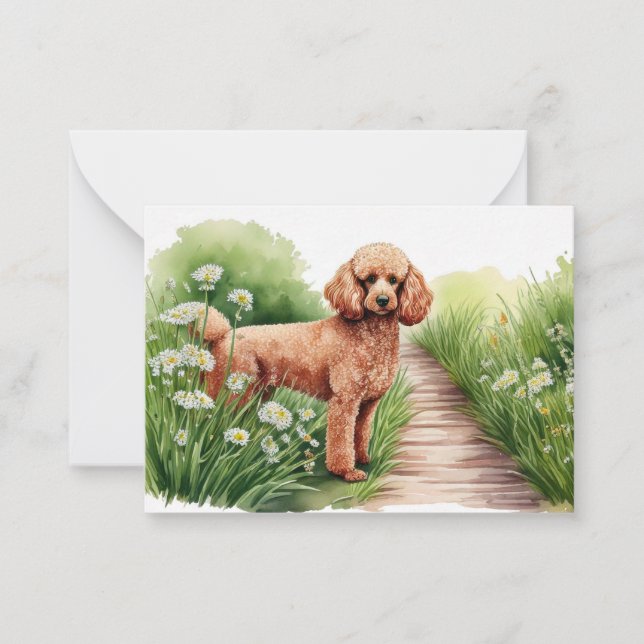 Correspondance Carte de note Brown Poodle and Flowers (Devant)