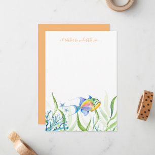 Correspondance Carte de note colorée en aquarelle de poisson trop