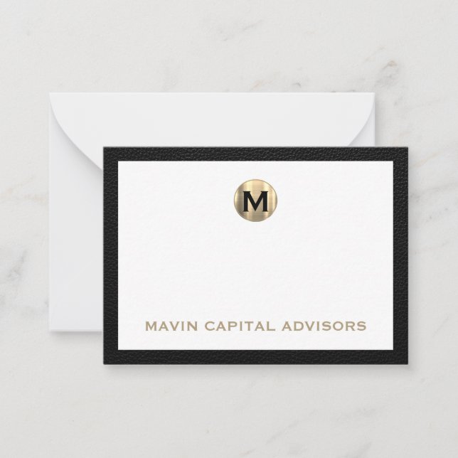 Correspondance Carte de note d'affaires Luxe Black and Gold Monog (Devant)