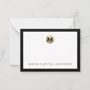 Correspondance Carte de note d'affaires Luxe Black and Gold Monog