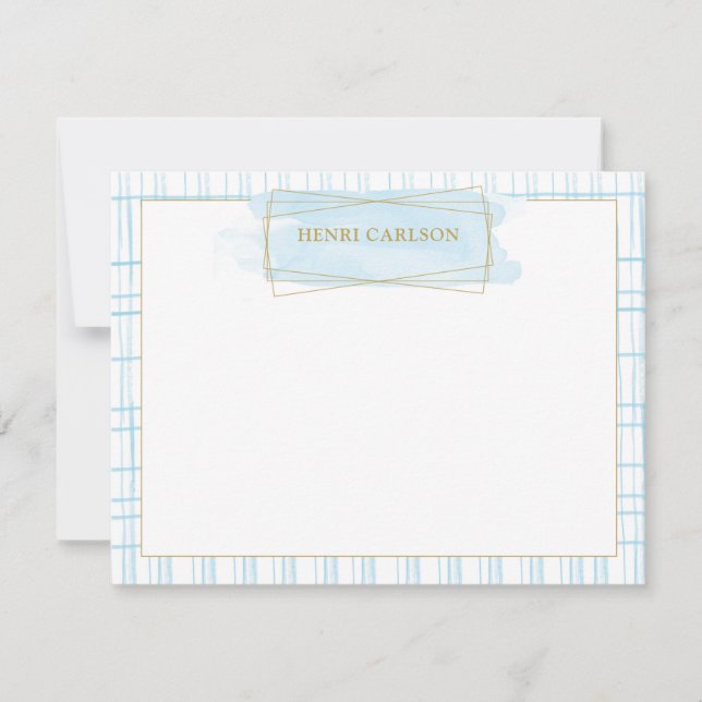 Correspondance Carte de note de badge à l'aquarelle bleue chic (Devant)
