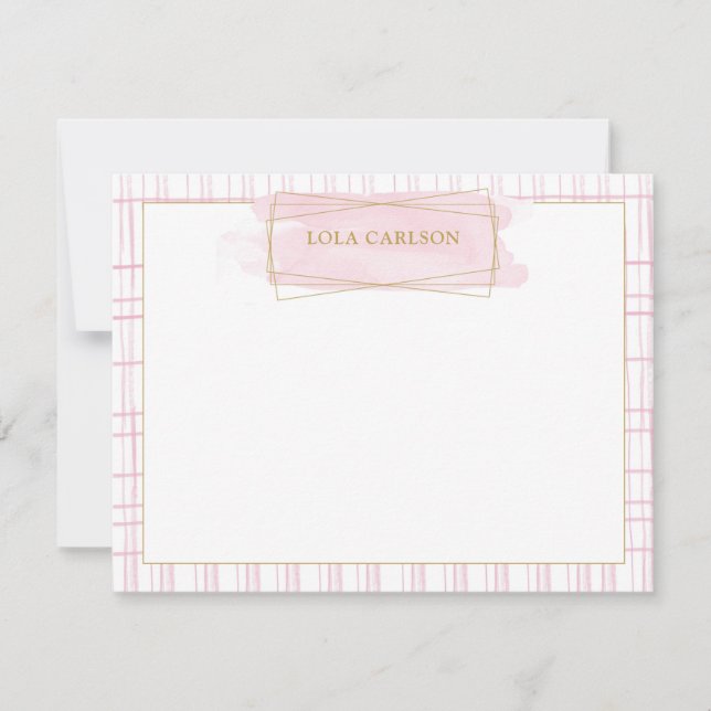 Correspondance Carte de note de badge à l'aquarelle rose chic (Devant)